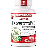 Nutridom Resveratrol 500 mg Capsules, 99%+ Pure Trans-Resveratrol Supplement, Antioxidant Support, Non-GMO, Gluten Free, Made
