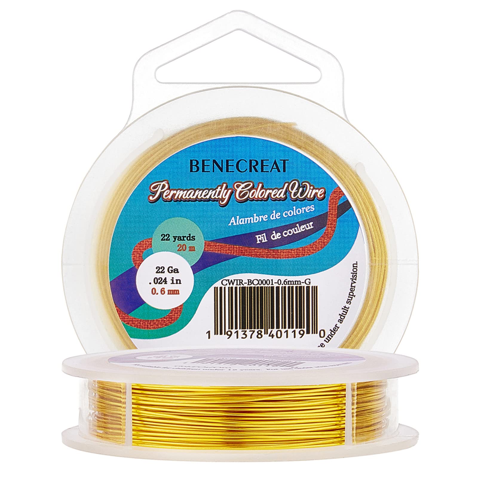 BENECREAT 0.6mm Real Gold Plated Jewellery Making Copper Wire, 20m Tarnish Resistant Copper Wire Beading Craft Wire for Jewelry Making Supplies and Crafting, Gold