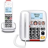 SWISSVOICE Big Button Phone for Elderly with Answering Machine, Loud Phones for Hard of Hearing - Hearing Aid Compatible Phones and Additional Cordless Handset Premium 3355