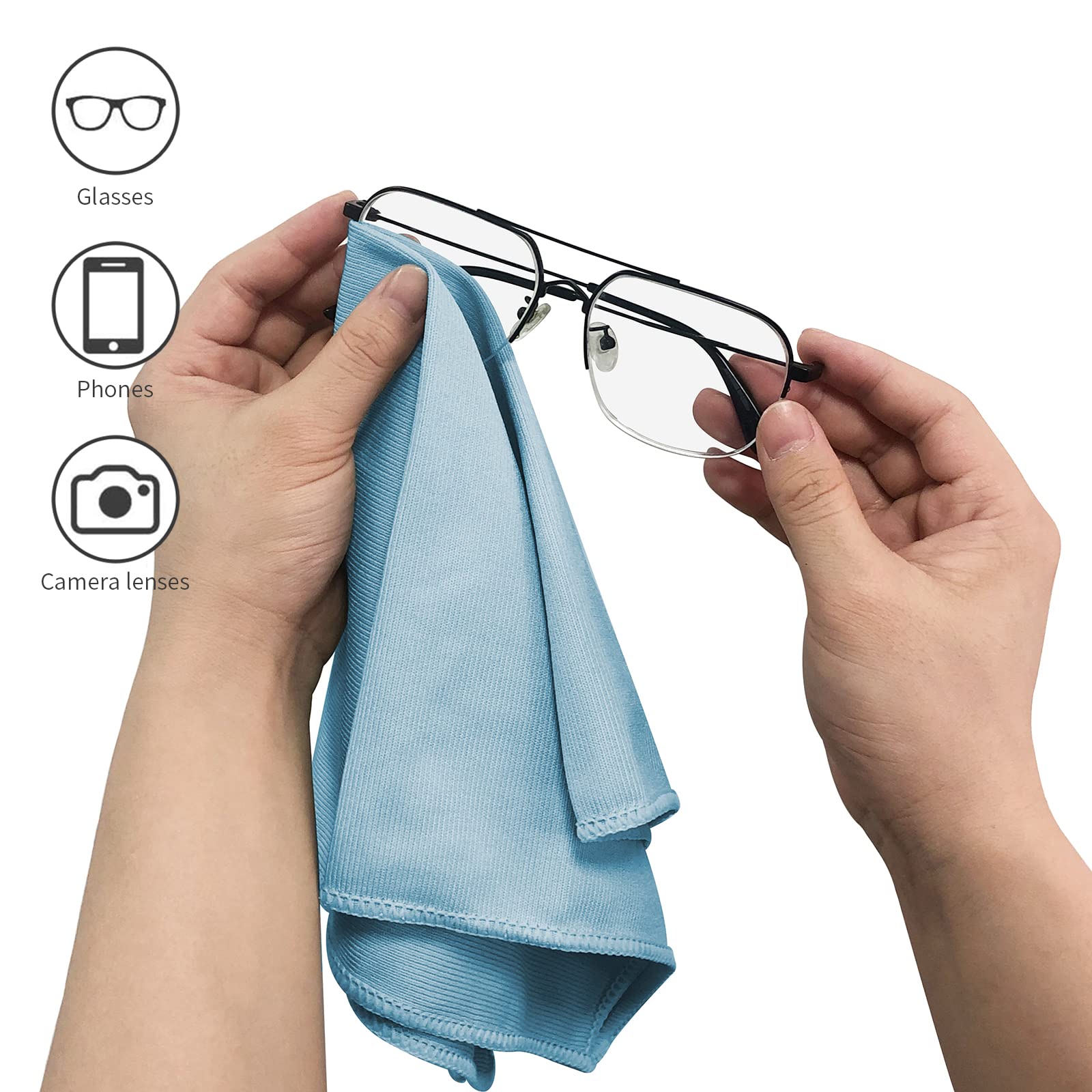 6 Pack Microfiber Glass Cleaning Cloth, 16 Inch X 16 Inch, Lint Free Quickly Clean Window, Glasses, Windshields, Mirrors, and Stainless Steel, Blue