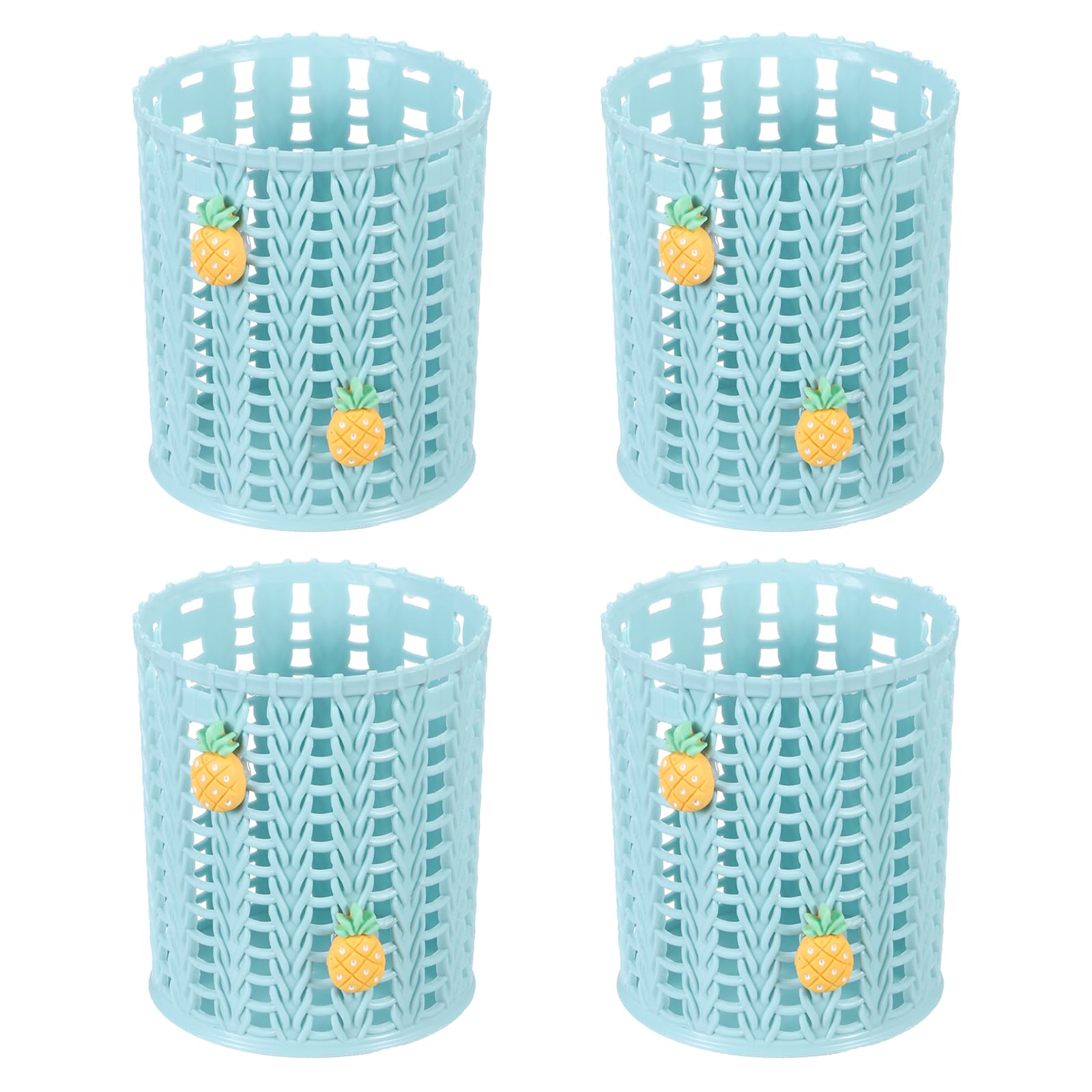 PATIKIL Pencil Holder, 4 Pack Plastic Pen Holder for Desk Cute Pencil Holders Pineapple Cup Organizer Mesh Makeup Brush Holder Stationery Storage, Blue