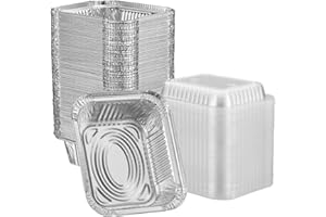 Gusto [100 Count 1 lb Capacity, Disposable Aluminum Foil Pans, 5x4 Disposable Takeout Pans with Clear Dome Lids, Great for Ba