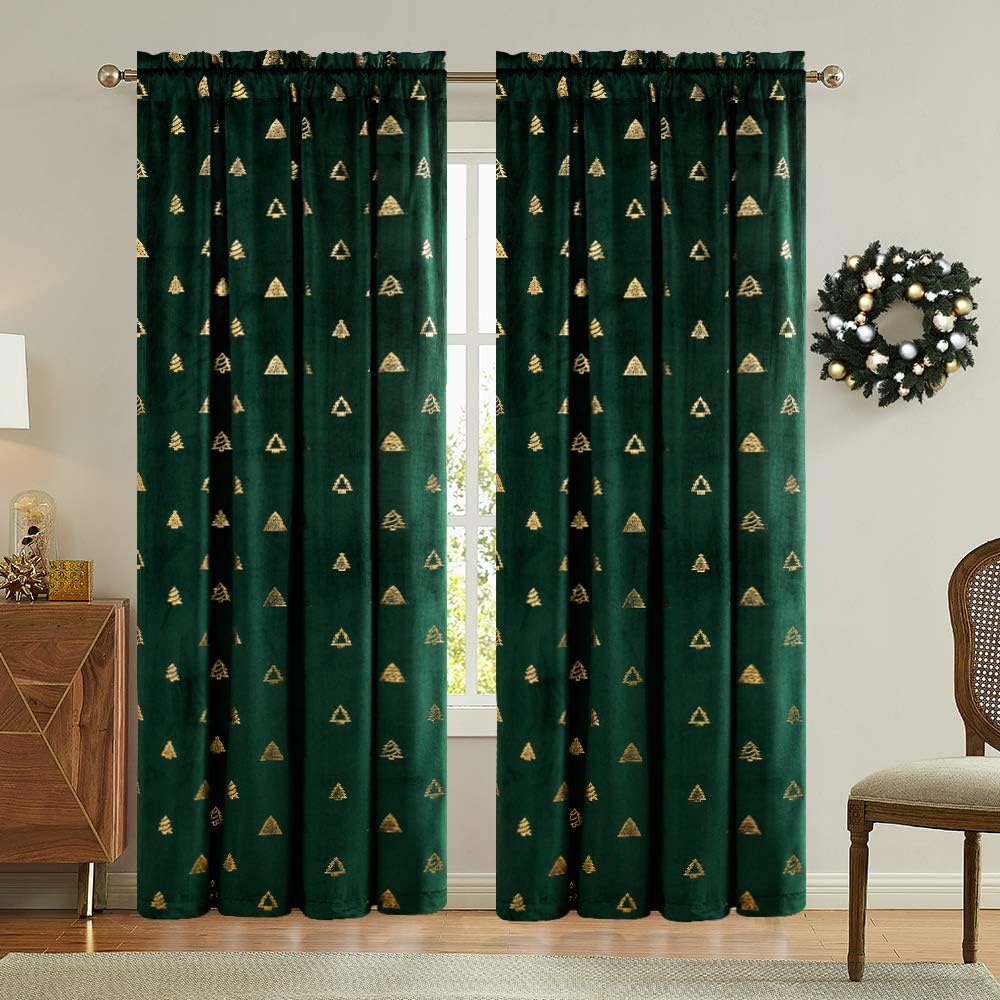 jinchan Green Curtains Velvet Drapes TreeShaped Bronzing