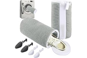 DINGSHENGJIE Shoe Washing Machine Bag 2pcs Grey with 2 Pairs of Adjustable Shoe Trees, Fluffy Fibers Keep 360° Wrap-around Cleaning, Reusable Shoe Bag for Washing Machine with Durable Hidden Zipper