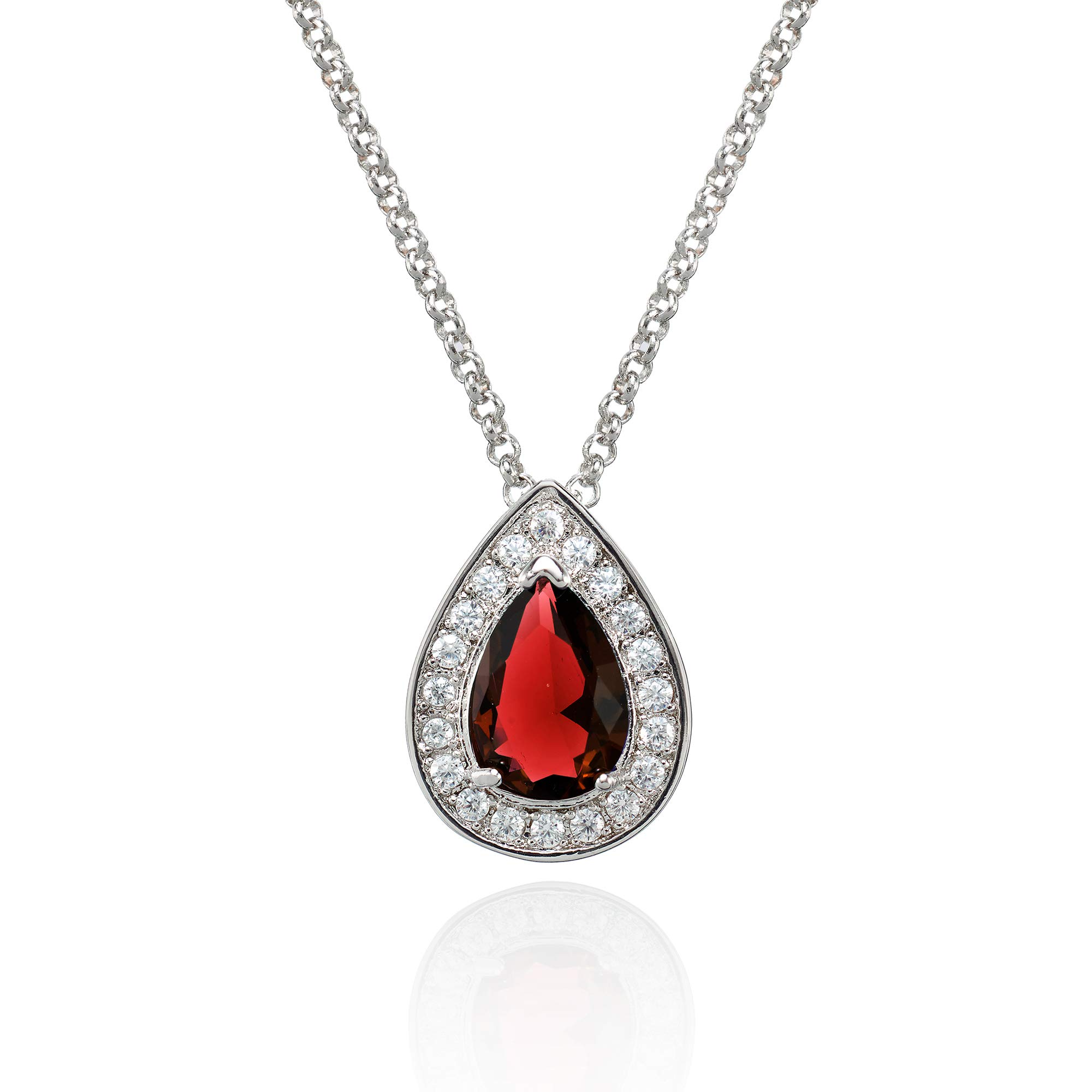 namana Teardrop Pendant Necklace for Women. Red Pendant Necklace with a Pear Shaped CZ Gemstone. Coloured Gemstone Necklaces for Women with Gift Box.