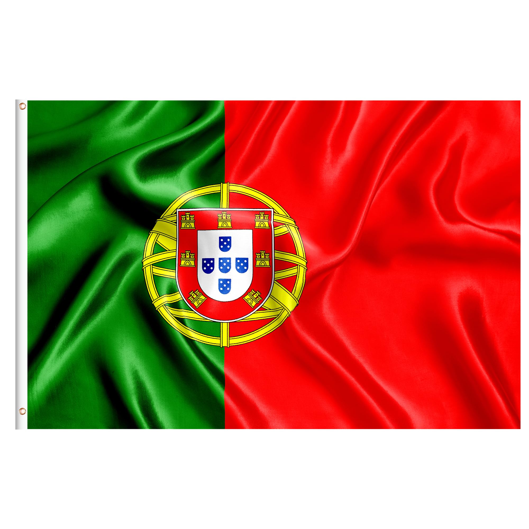 Large Portugal Flag 5ft x 3ft for Decorations, Portuguese Flag Polyester Double Side with Brass Eyelets for World Cup Football National Day Garden Street Indoor Outdoor