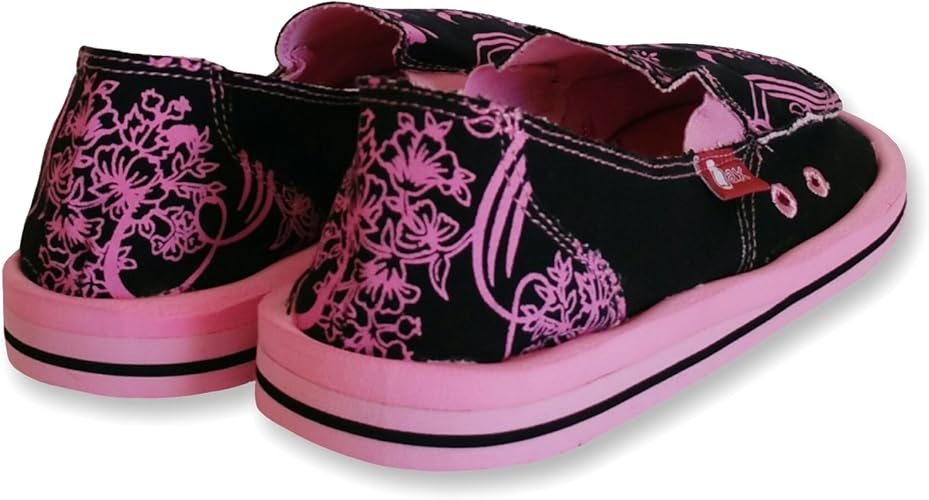 Zapatillas de Mujer WAX by yulis de Lona Negra con Estampado Rosa ...