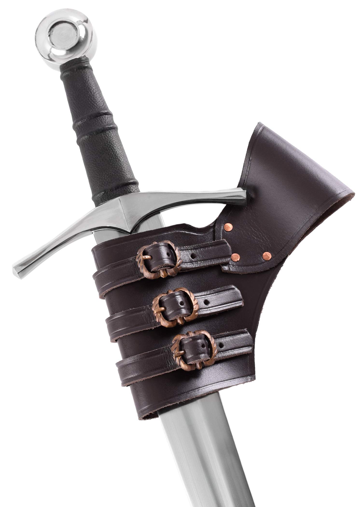 Ulfberth Brown Leather Sword Holder, Adjustable, Viking & Larp, 3mm Cowhide, Brass Buckles, 6-11cm Scabbard Circumference