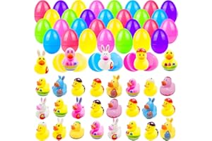 CHERISLPY 24 Pcs Prefilled Easter Eggs with Bunny Duckies,Bright Colorful Easter Eggs Prefilled with Variety Duckies for Fun Bath Bunny Duckies, Easter Basket Stuffers and Bathtub Toys Party Favors