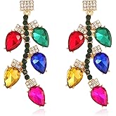 Christmas Earrings for Women Holiday Earrings Colorful Light Bulbs Bow Cane Santa Jingle Bell Christmas Tree Drop Dangle Earrings Xmas Festival Jewelry Gift