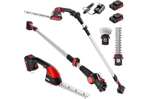 MZK 2-in-1 20V Pole Mini Hedge Trimmer & Grass Shear, 13ft Reach, Electric Hedge Trimmer with Extension Pole, Multi-Angle (2 * 2AH Battery and Charger Included),HT08D11