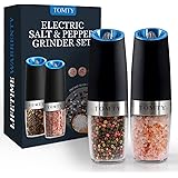 (2 Pack) Gravity Electric Salt and Pepper Grinder Set Battery Operated One Hand Automatic Operation, Adjustable Coarseness Mi