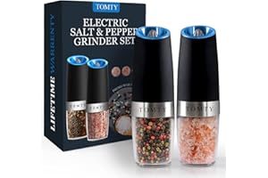 TOMTY Gravity Electric Salt and Pepper Grinder Set White Elephant Gifts for Women Who Have Everything Grilling Men Kitchen Gadgets Housewarming Holiday Cooking Adults Idea Battery Operated Shakers Automatic