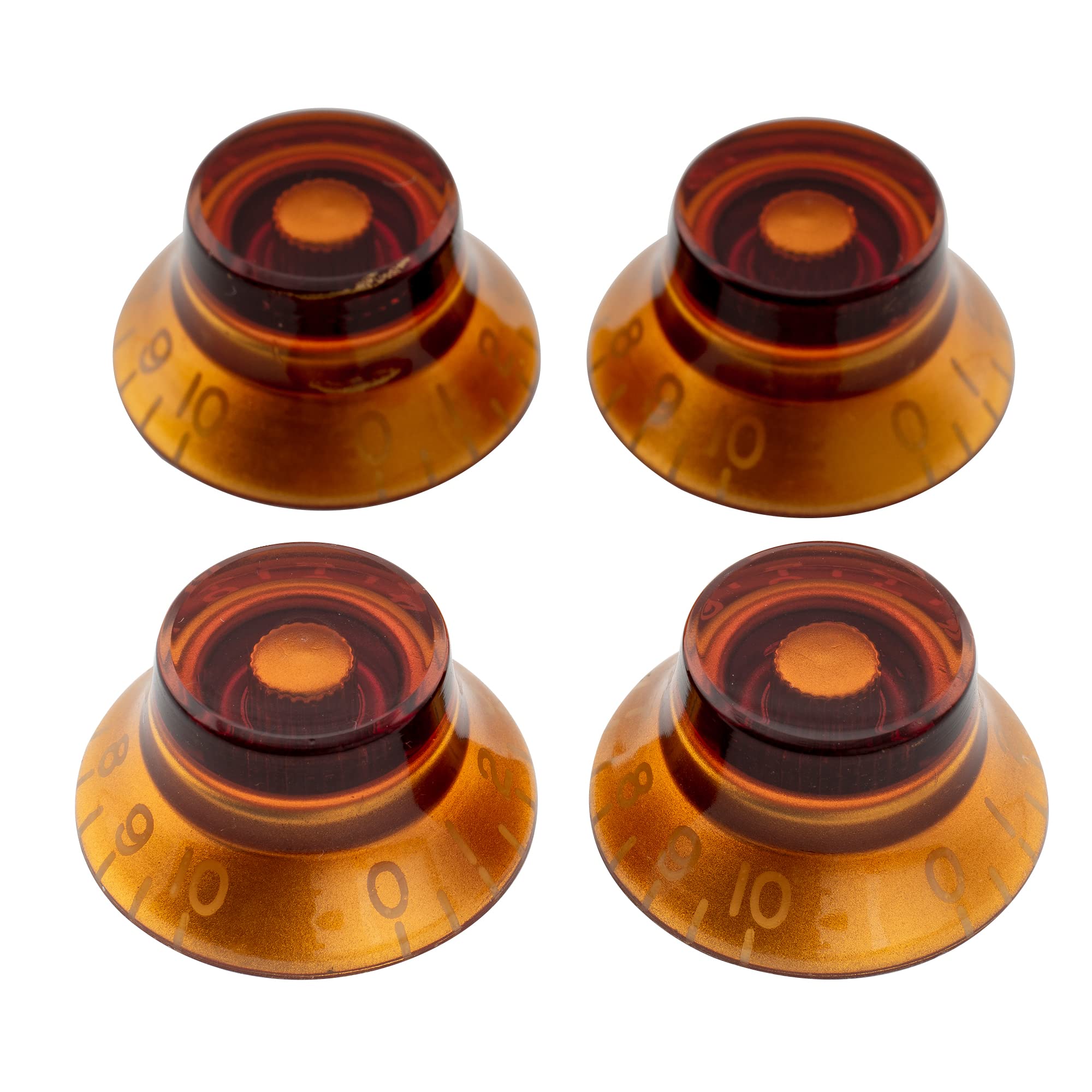 Musiclily Pro Imperial Inch LP Guitar Bell Knobs 24 Fine Splines Top Hat Knobs for USA Les Paul Style Electric Guitar, Amber (Set of 4)