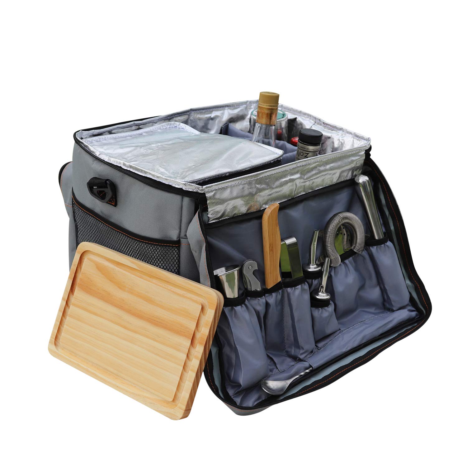 Travel Bartender Kit Bag,SKY FISH 13 -Pieces Bartender Kit Including Bar Tools And Insulated Bar Bag For Travel、Camping、Picnic And Parties