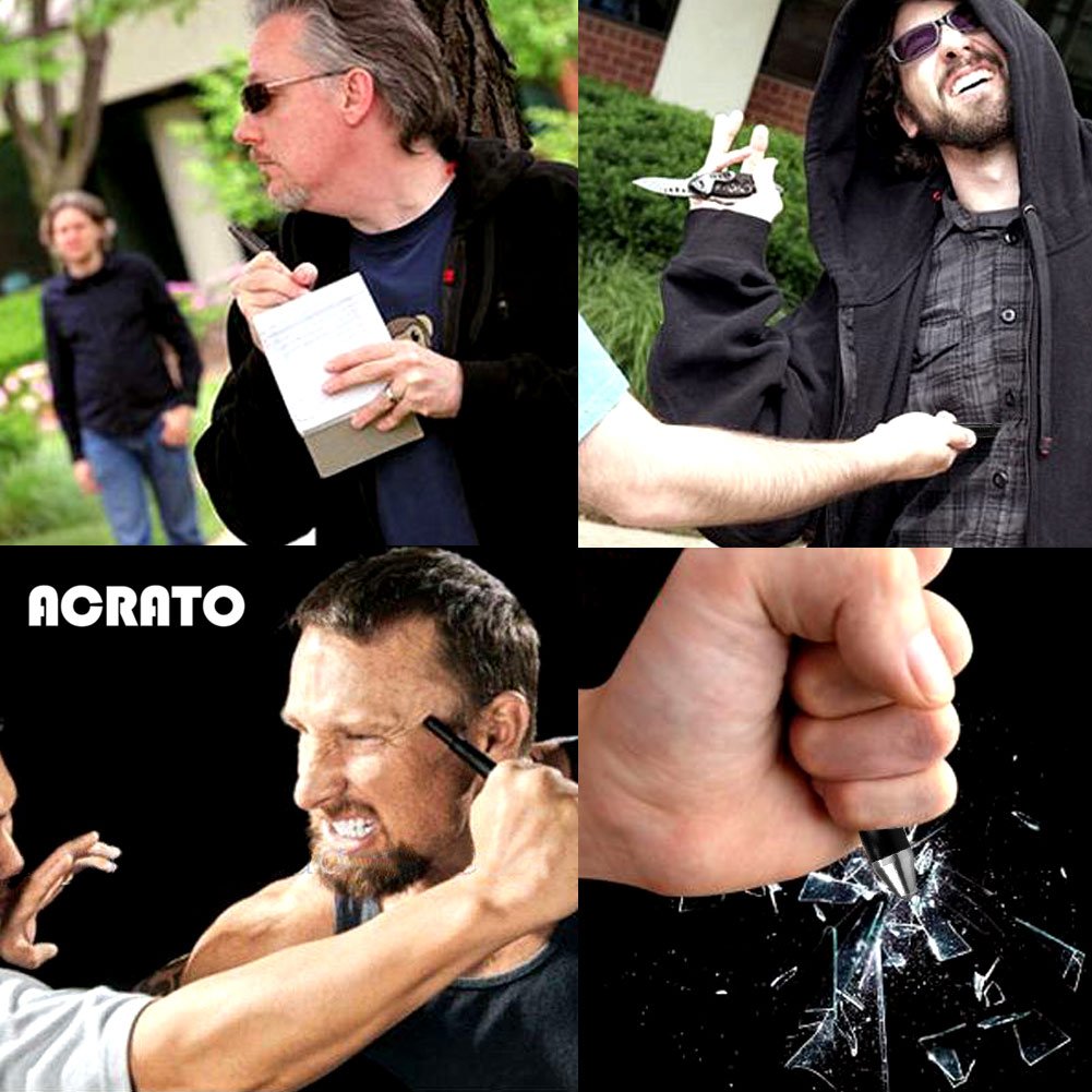 Tactical Pen ACRATO Kubotan Multifunktional Tactical Stift Military Pen mit Kugelschreiber Taschenlampe Glasbreche zur Selbstverteidigung Campingwerkzeug Militärwerkzeug Schwarz