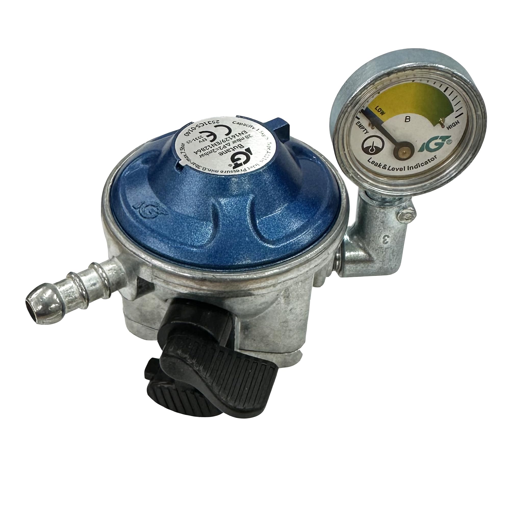 IGT 28Mbar Butane Gas Regulator With Pressure Gauge Fits 21Mm Gas Cylinders