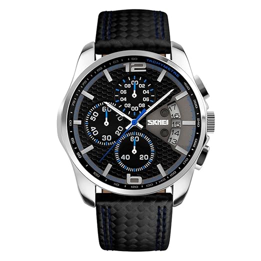 Mode Sport Herrenuhren - Luxus Leder Armband Sub-Dials Chronograph Stoppuhr Kalender Datum 30M Wasserdicht Quarzuhr Armbanduh