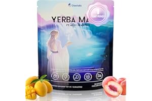 DEETELO Yerba Mate Tea Powder 3-in-1 Instant - Peach Mango Flavour, Clean Energy, Mental Clarity & Digestive Wellness with Nootropics, Prebiotics & Probiotics, 30 Servings