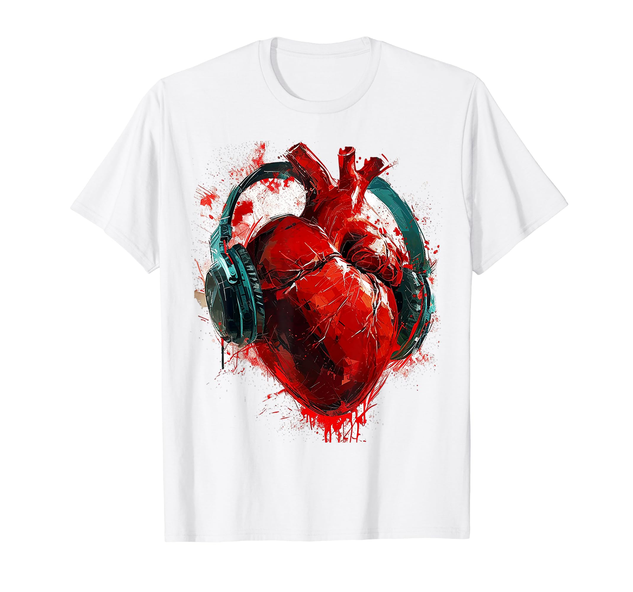 Photo 1 of @rtY Heart Painting Headphone Art Abstract Graphic Heart T-Shirt, Small, White Youth S