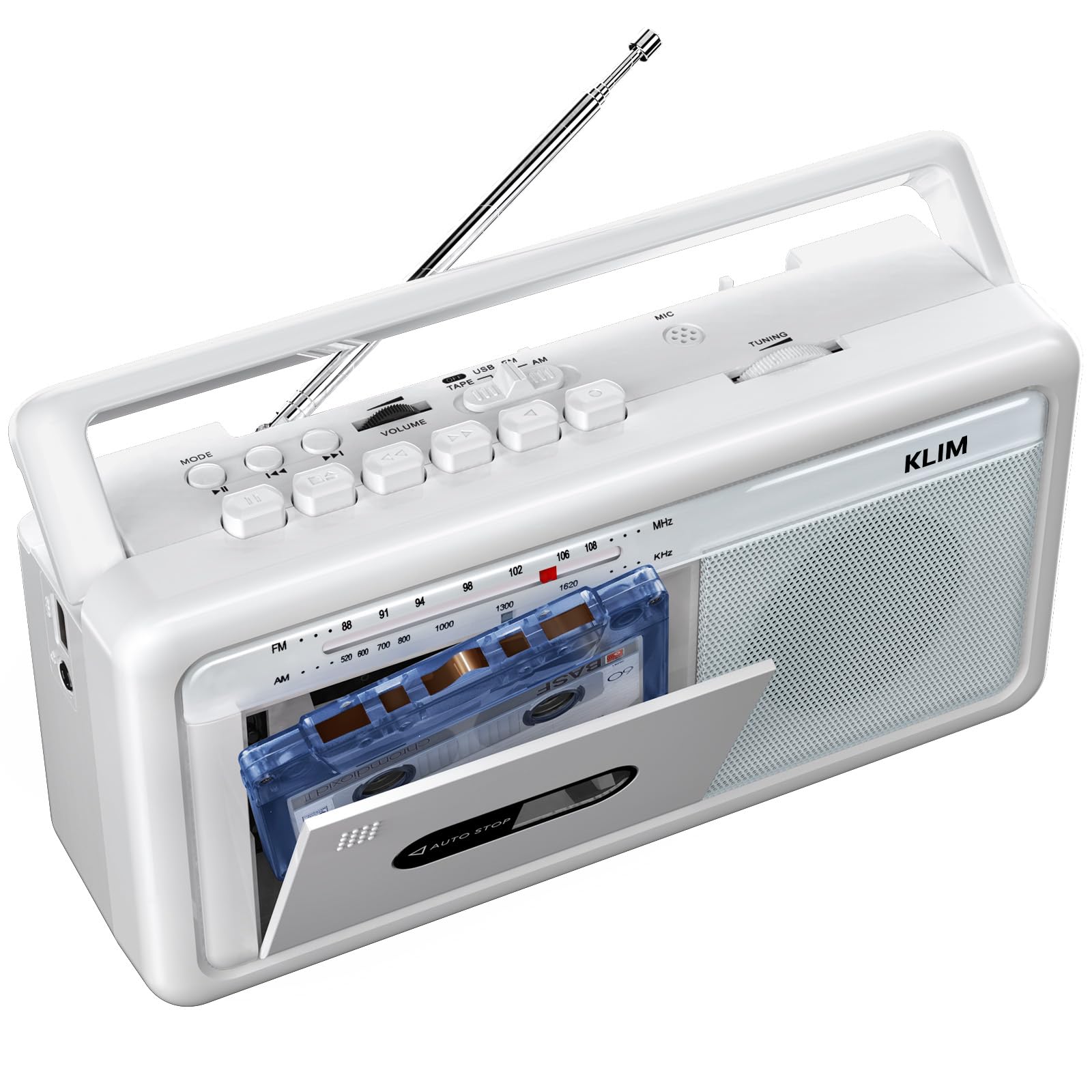 Photo 1 of KLIM Portable Cassette Player Boombox, AM/FM Radio, Bluetooth Cassette Tape Player Recorder, USB, Speaker, Earphone Jack, Battery Operated, AC Powered Portable Tape Recorder