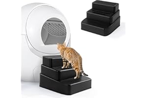 BALAPET Adjustable 3 Steps Litter Box Ramp with Filter Function, Detachable Litter Trapper, Non-Slip Cat Litter Stair for Small & Elderly Cats(Black)