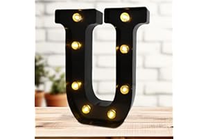 HIRBISNIS Led Marquee Letters, Black Light Up Letters, Small Led Letter Lights, Battery Powered Lighted Letter for Party, Table, Birthday Decor (U)