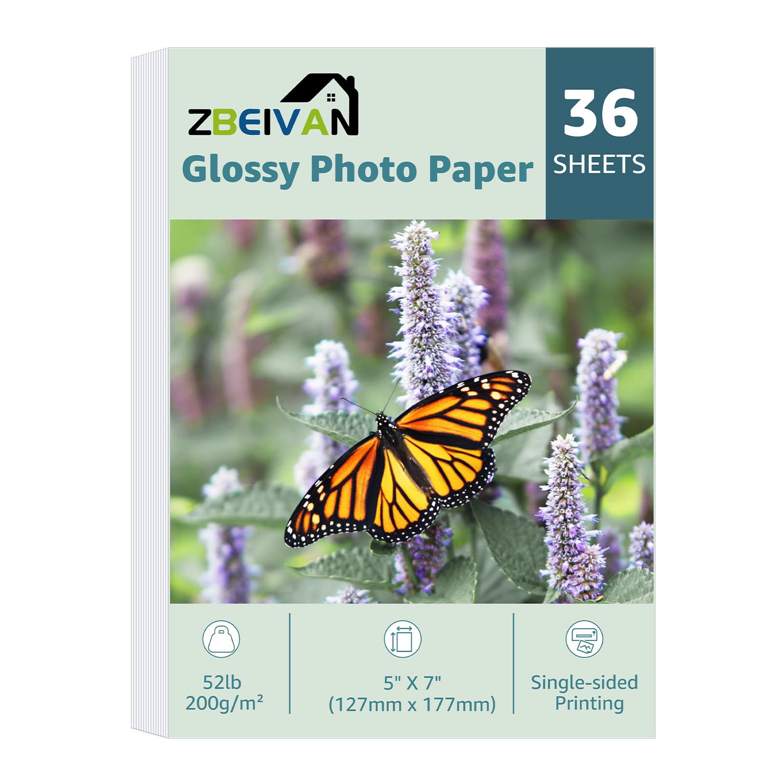 Photo 1 of ZBEIVAN 5x7 Photo Paper, Glossy Photo Papers 36 Sheets, 5 x 7 Inkjet Printer Photo Paper for Dye Ink, 200 GSM