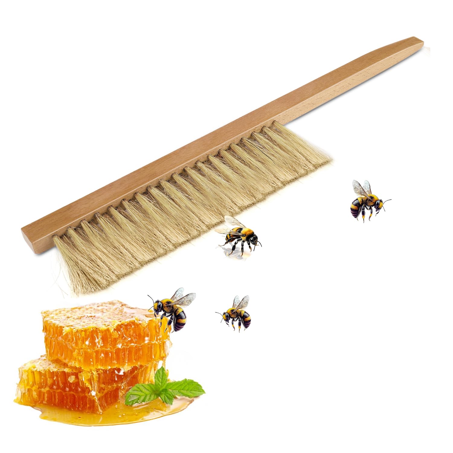 Flexzion Bee Brush Beekeeping Tool – Natural Pig Bristles & Wooden Handle for Hive Cleaning, Honey Harvesting, and Gentle Bee Removal