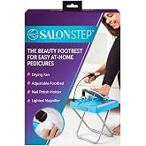 Salon Step Pedicure Footrest with LED Magnifier, Drying Fan and Storage | Adjustable nonslip footrest reduces bending and stretching for easier at-home pedicures; sturdy legs and built-in storage