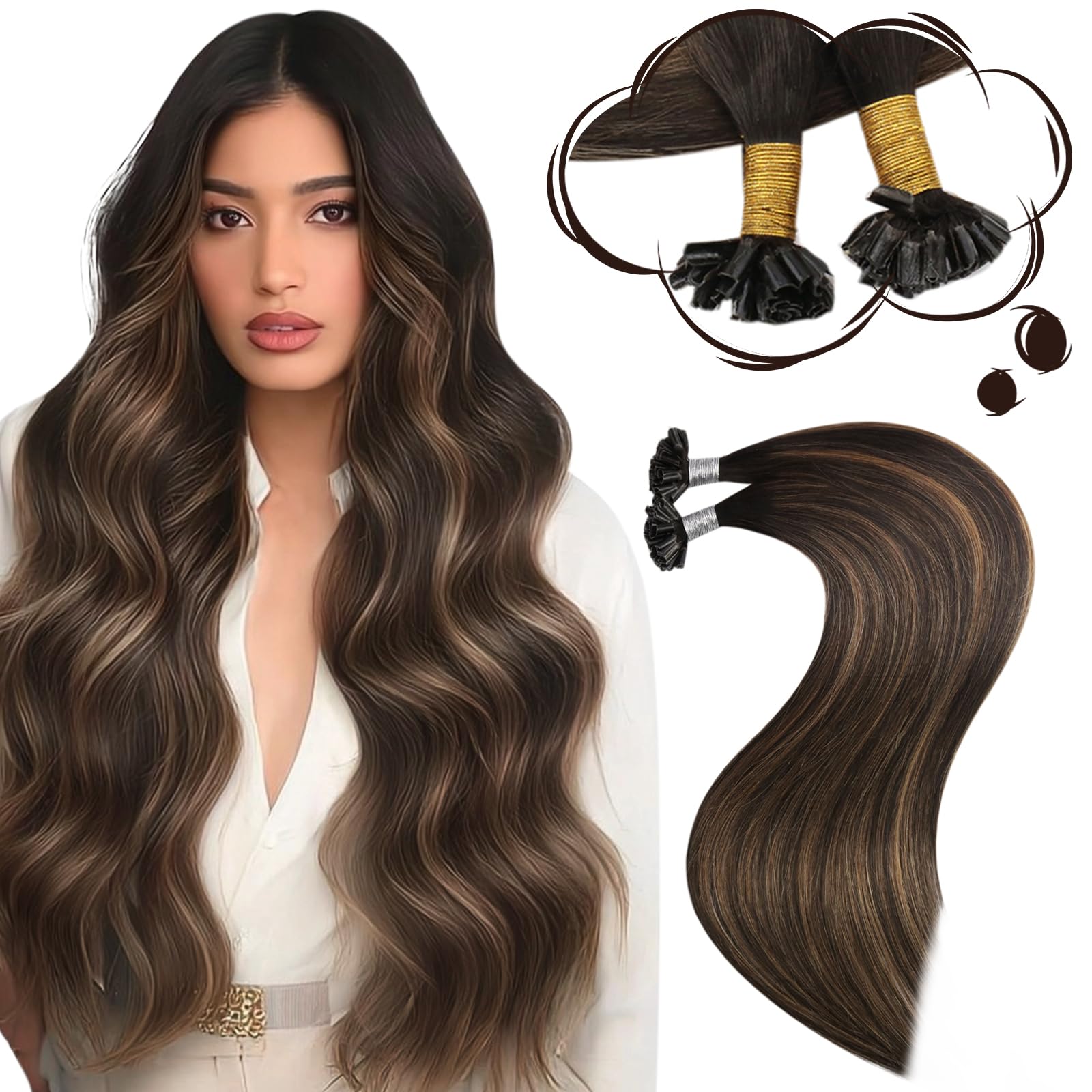 Moresoo U Tip Hair Extensions Real Human Hair Balayage Darkest Brown to Chestnut Brown Pre Bonded Hair Extensions Remy Soft Silky Straight Hair 14 Inch 40g/50s #2/6/2 — image 1