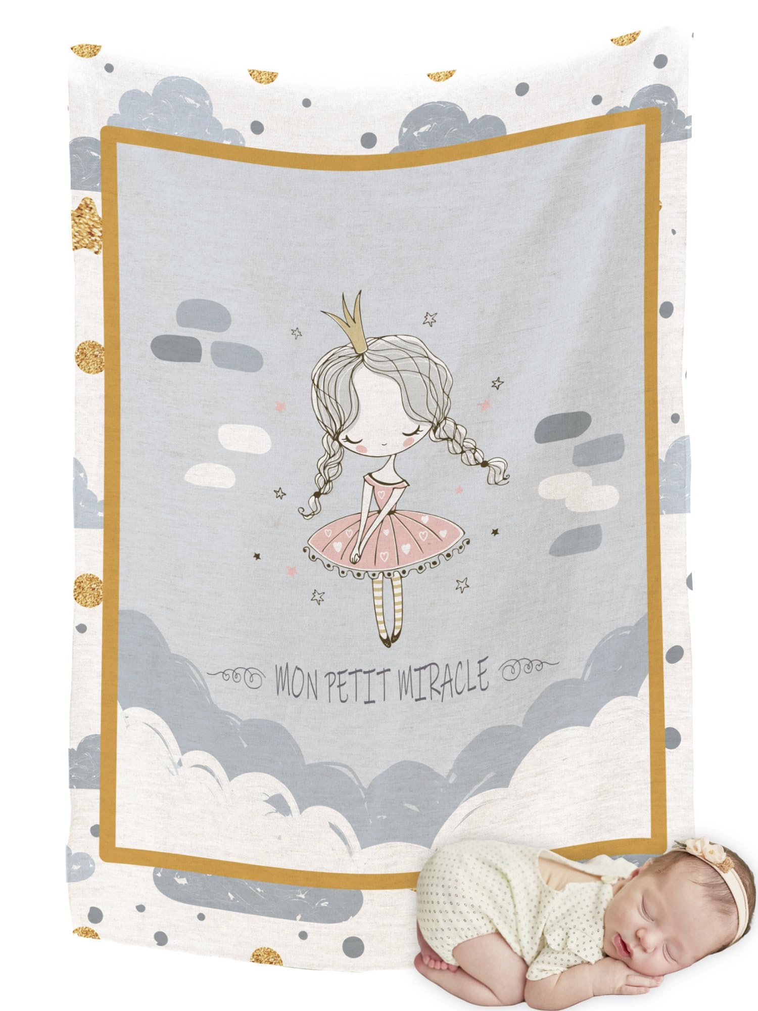 Zinello Design – Extra Soft Microfibre Fleece Baby Blanket 120 x 75 cm with Message of Love – Newborn Blanket for Baby Girl or Boy with Gift Box (My Little Miracle - Girl)