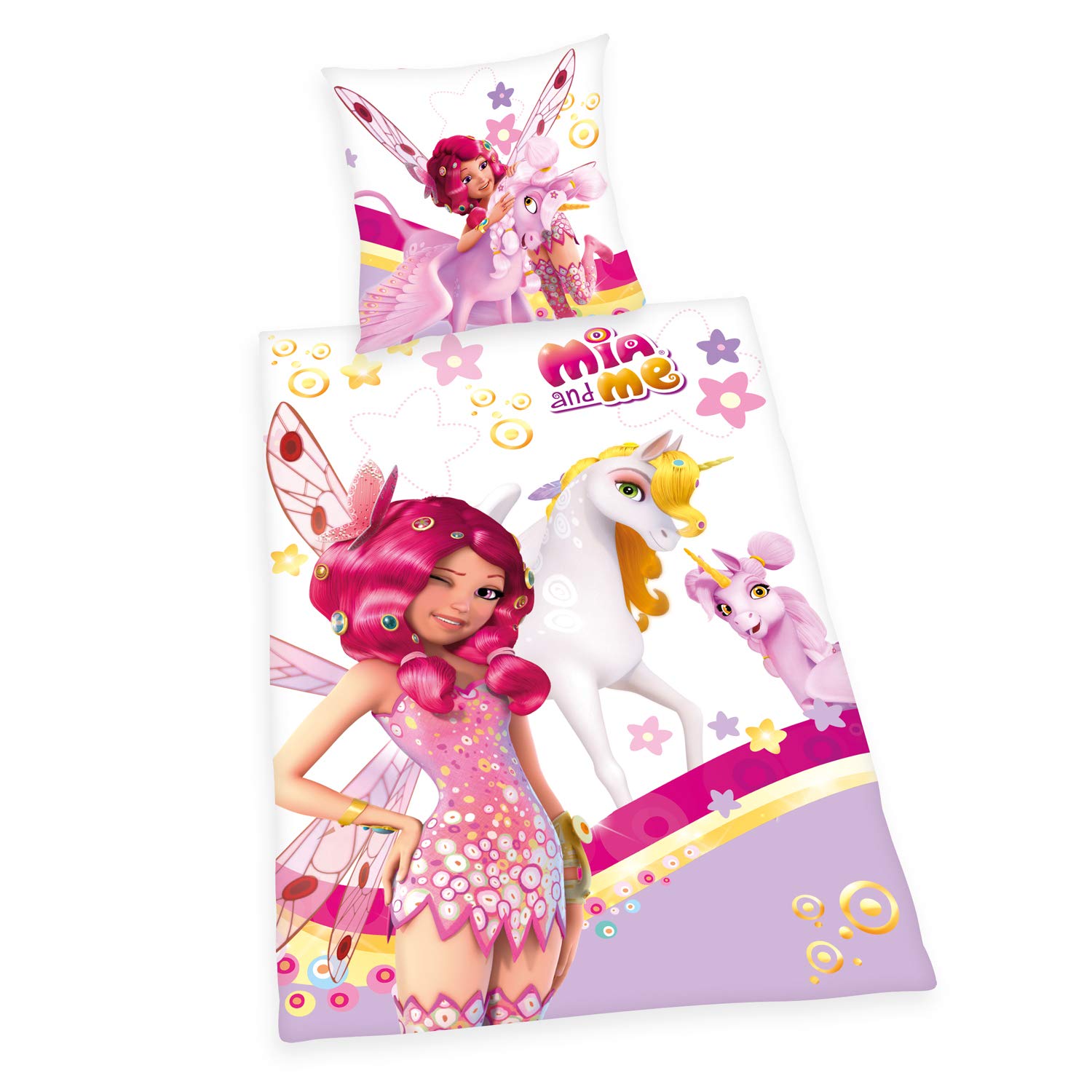 Herding Mia & Me bedding set, Reversible motif, Pillow case 80 x 80 cm, Duvet cover 135 x 200 cm, Cotton/Renforcé, Multicoloured