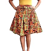 Shophaven Women's Kente African Print Skirt, One Size, Green, Red, Orange