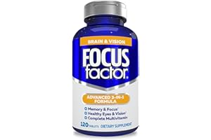 Focus Factor Adults Brain and Vision Supplement, 120 Count - Eye Vitamin, Mineral Supplement & Complete Multivitamin w/Lutein & Zeaxanthin – Brain Supplement for Focus, Concentration, Memory