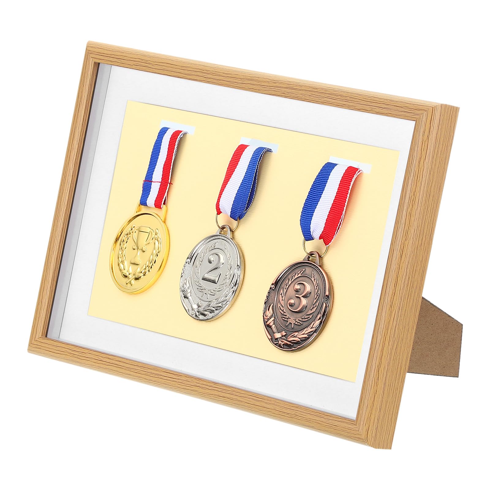 PATIKIL Medal Display Case, 3 Medal Display Frame Medal Shadow Box Sports Medal Display Picture Frame for Marathon Swimming Triathlon, Poplar A4