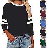 Womens Baseball T Shirts Raglan 3/4 Sleeves Tee Cotton Jersey Crewneck Tops Color Block Blouse Shirt Plus Size Blouse