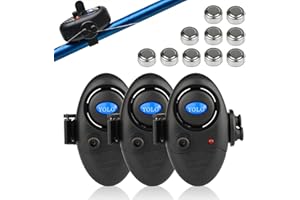 COOLNICE Upgraded Fishing Bite Alarm 6 Packs Adjustable Sound Volume with Bonus 10 Batteries, Electronic Fish Rod Bait Alert Indicator LED Alarms Daytime/Night Carp Fishing Outdoor