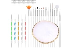 BOHUIZ 22 Pcs Nail Art Brushes Nail Art Tool Set, Resin Palette Nail Art Painting Mixed Color 2 Way Acrylic Silicone Carving Pen Dotting Pen Manicure Kit DIY Makeup Display Board for Home Salon(White)