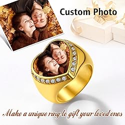 FindChic Customized Heart Signet Rings with Photo