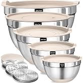 Umite Chef Mixing Bowls with Airtight Lids Set, 8PCS Stainless Steel Nesting Bowls with Grater Attachments, Non-Slip Bottoms, 5, 4, 3.5, 2, 1.5QT for Mixing &amp; Serving