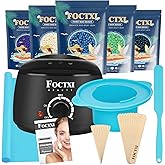 FOCTXI Waxing Kit for Women and Men, Wax Warmer Hair Removal for Sensitive Skin at Home with Beads & Silicone Pot, Hard Wax Warmer for Face, Legs, and Body, Machine, 5 Pack Beads, Accessories, Black