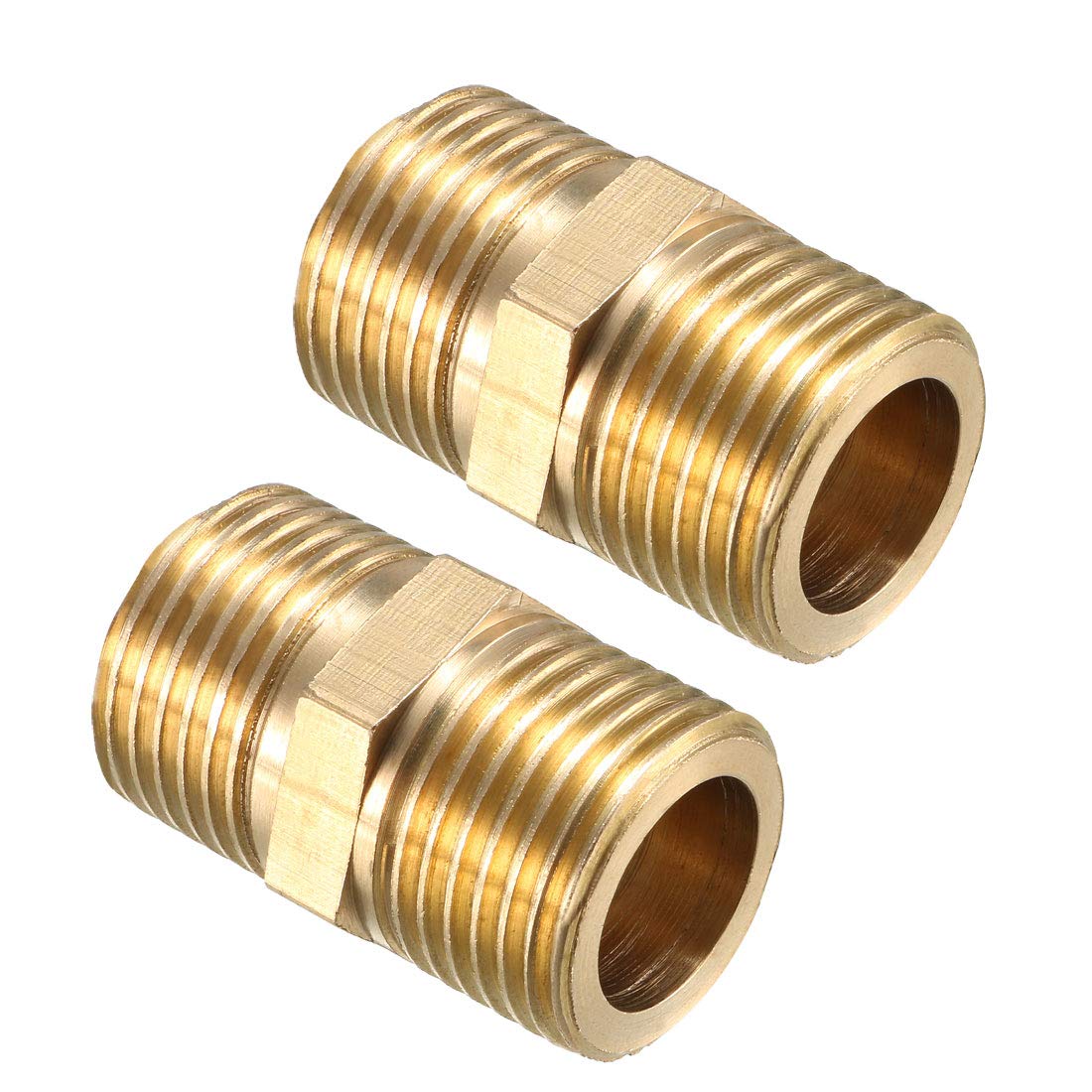 sourcing map Brass Pipe Fitting, Hex Nipple 1/2 BSP Male X 1/2 BSP Male Thread Connector 2pcs