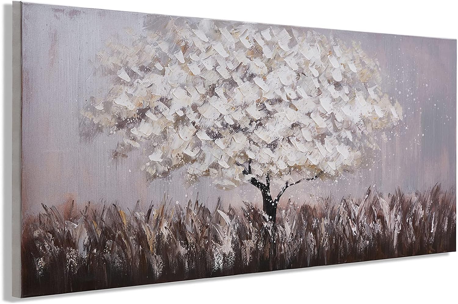 Paintings - Joy Home Decor Wall Art Abstract Landscape on Canvas Hand Painted 3D Oil Paintings with Textured Tree White Leaves Pictures Artwork for Wall Decor Living Room Bedroom Decoration