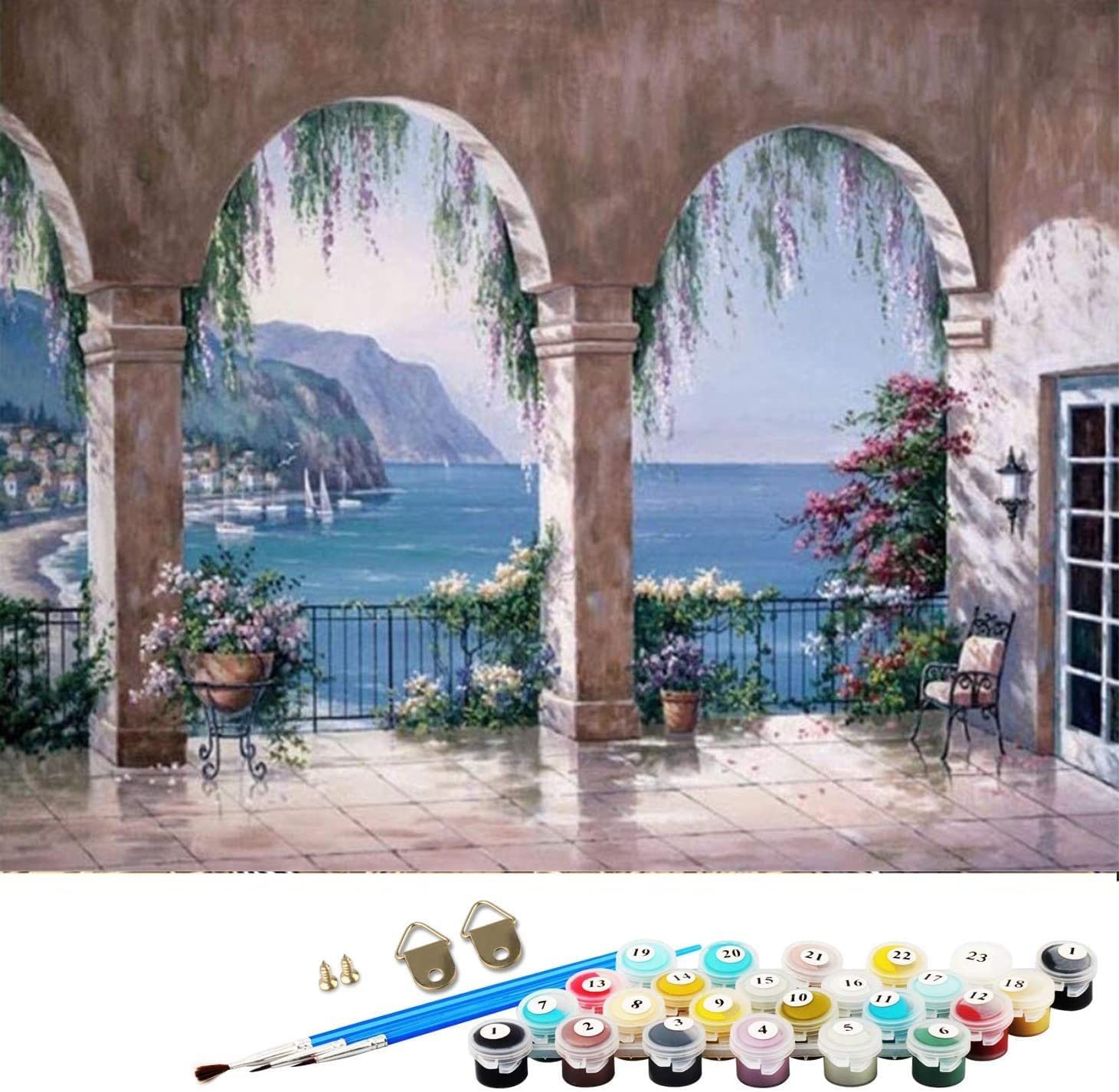 ABEUTY Paint by Numbers Sea Mountain Arch Flower Plant 16 x 20 inch DIY Painting by Numbers Kits