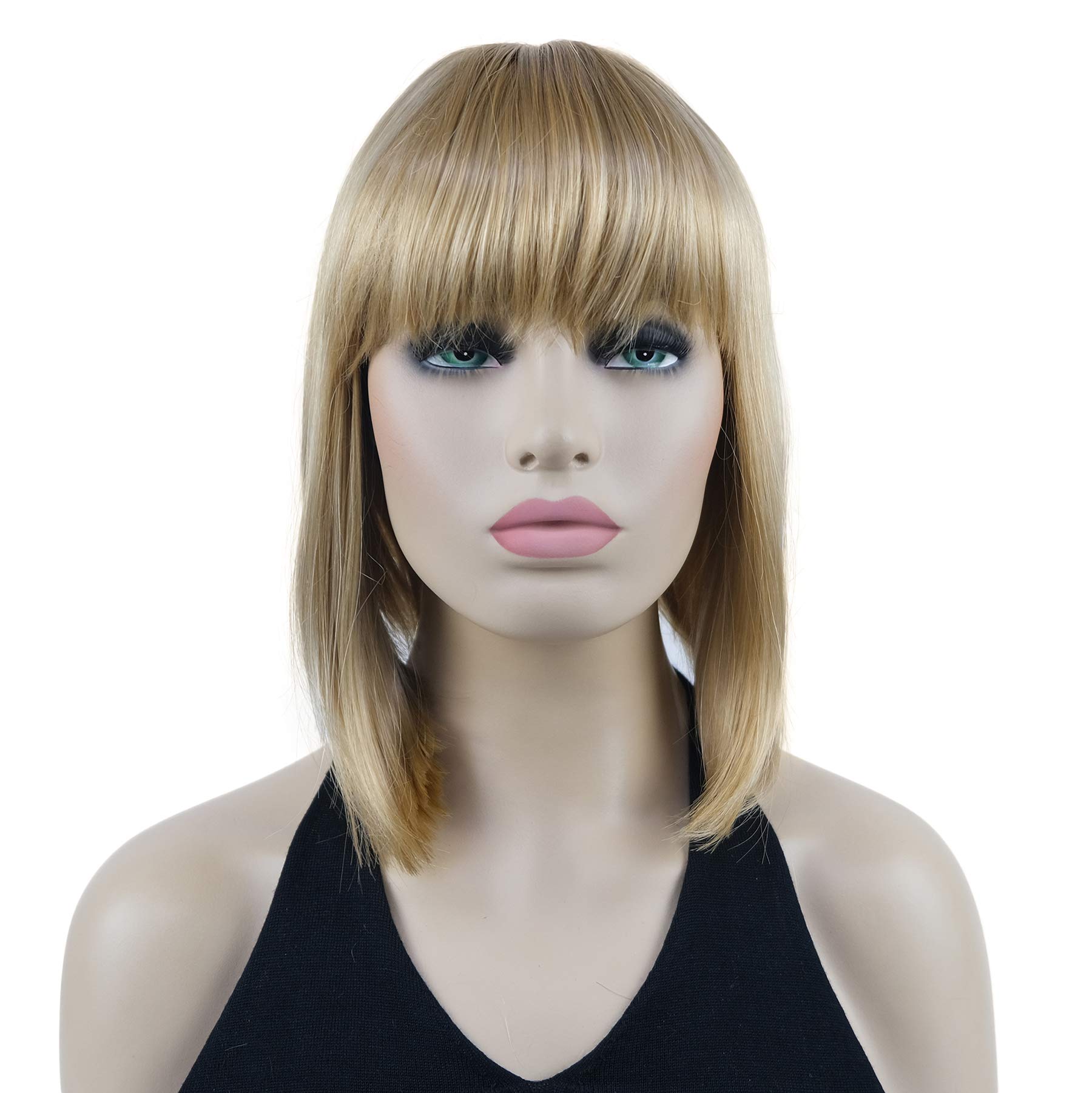Lydell 10" Short Straight Bob Hair Wigs with Bangs Synthetic Hair Cute Wigs (24B Light Butterscotch)