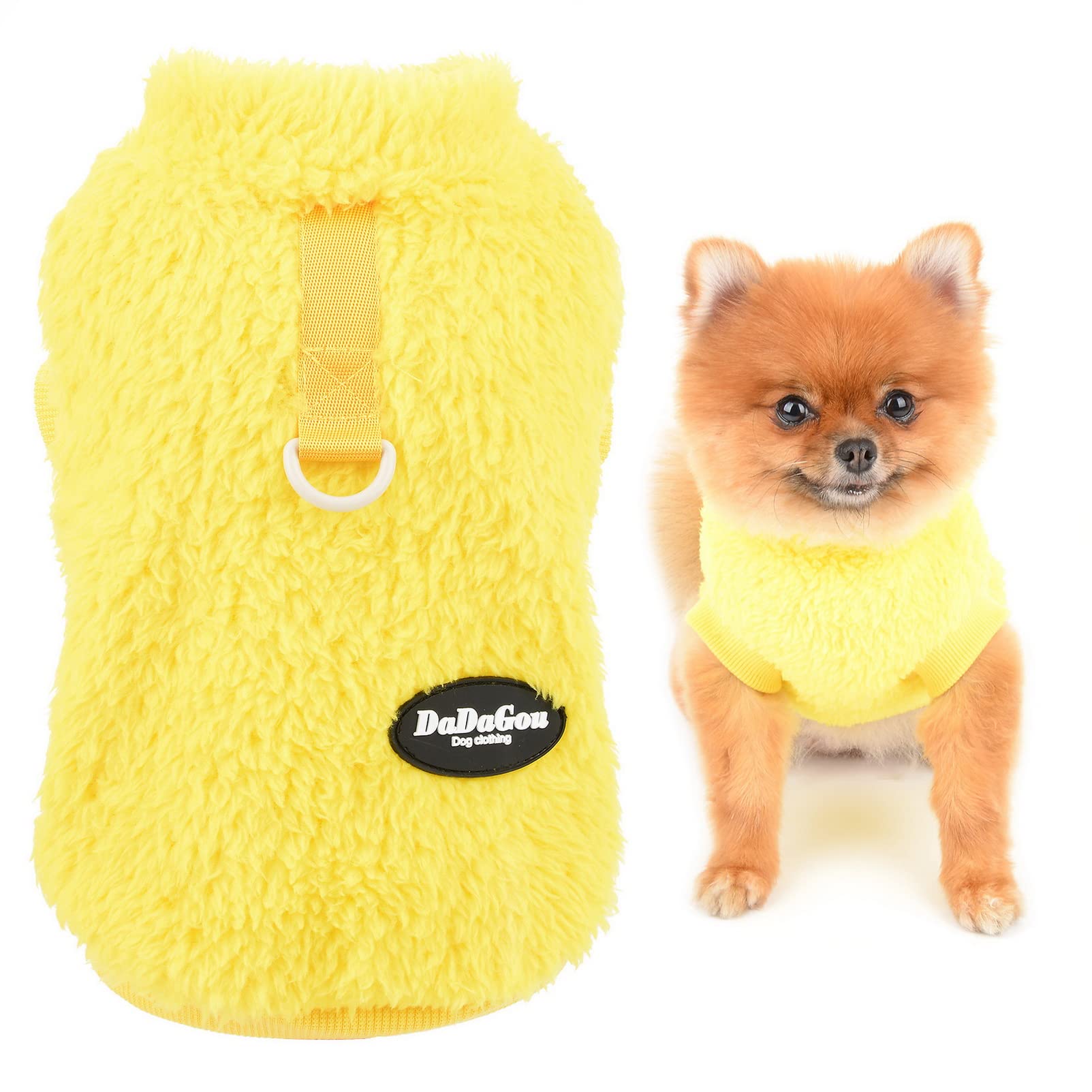 SMALLLEE_LUCKY_STORE Pet Sherpa Fleece Jumpers Sweaters Vest Turtleneck Pullover with D-ring Soft Sweatshirt for Small Dogs Cat Puppy Boy Girl Yorkie Chihuahua Warm Fall Winter Clothes,Yellow,S