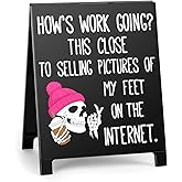How's Work Going Funny Desk Decor Black Acrylic Office Tabletop Sign Christmas Gift for Coworkers Friends Home Workspace Cubicle Desk Decoration for Work Humor Daily Smile Motivation