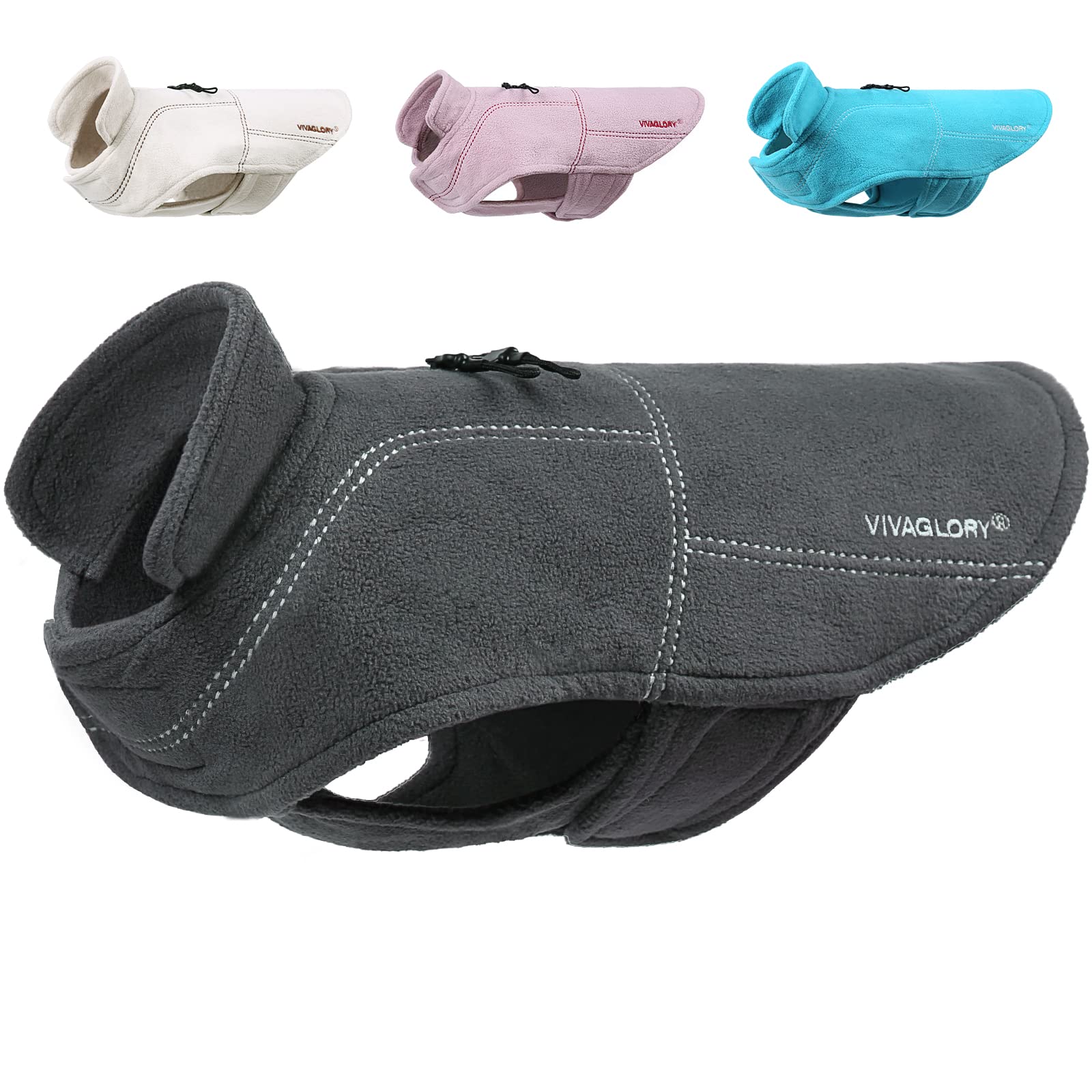 VIVAGLORY Softpad Dog Fleece Jumper, Dog Fleece for Fall & Spring, Coat with Harness Hole, Reflective Light Weight Soft Easy On Adjustable, XXS, Grey