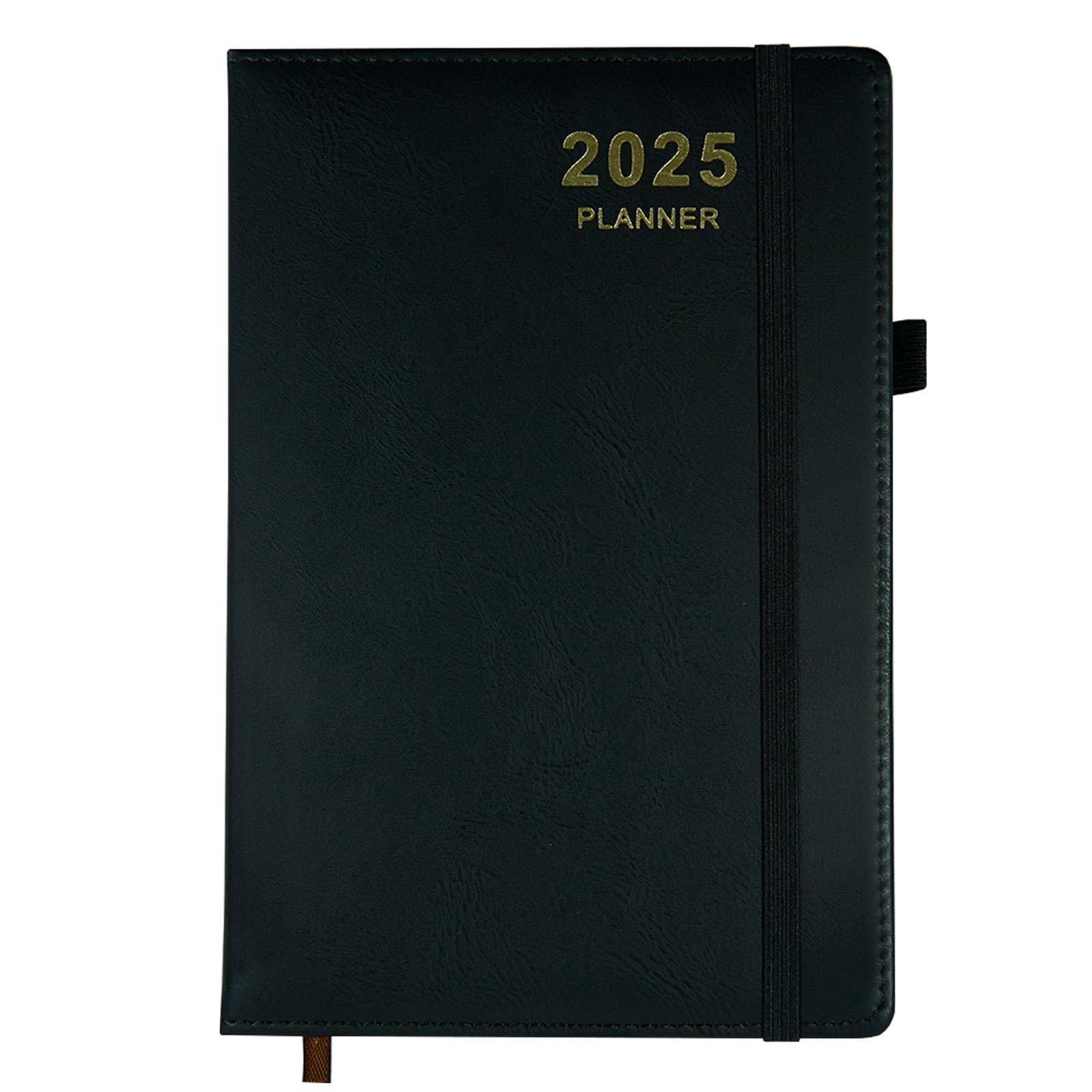 Photo 1 of 2025 Daily Monthly Planner - Calendar, from January - December 2025, Planner with Hourly Schedule,5.8" x 8.2" Daily Inside Page - Monthly Inside Page, Leather Cover, Premium Paper, Pen Holder, Elastic Closure, Bookmarks (Black-B)